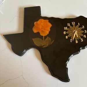 Brown handcrafted wood and Gold Texas Wall Clock with “The Yellow Rose of Texas”